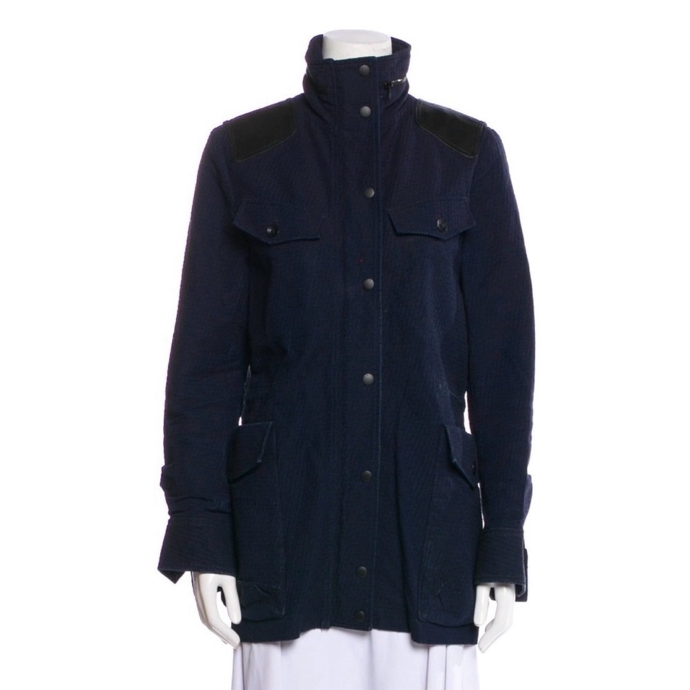 Rag & Bone Leather Trimmed Navy Utility Jacket - Picture 9 of 11